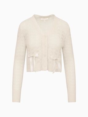 NWT LoveShackFancy Lilly Alpaca-Blend Bow Cardigan XS